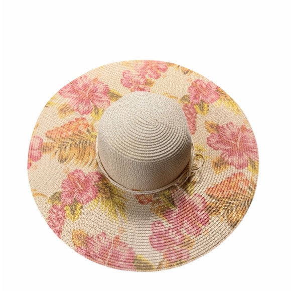 Large Floral Straw Hat - Pink and Yellow - Picture 2 of 5